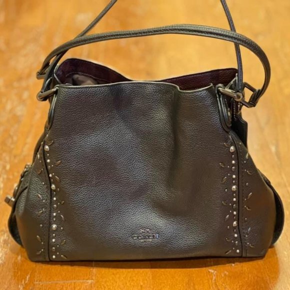 Coach | Edie Shoulder Bag 31 with Prairie Rivets Pebbled Leather Purse Hobo - Picture 1 of 9
